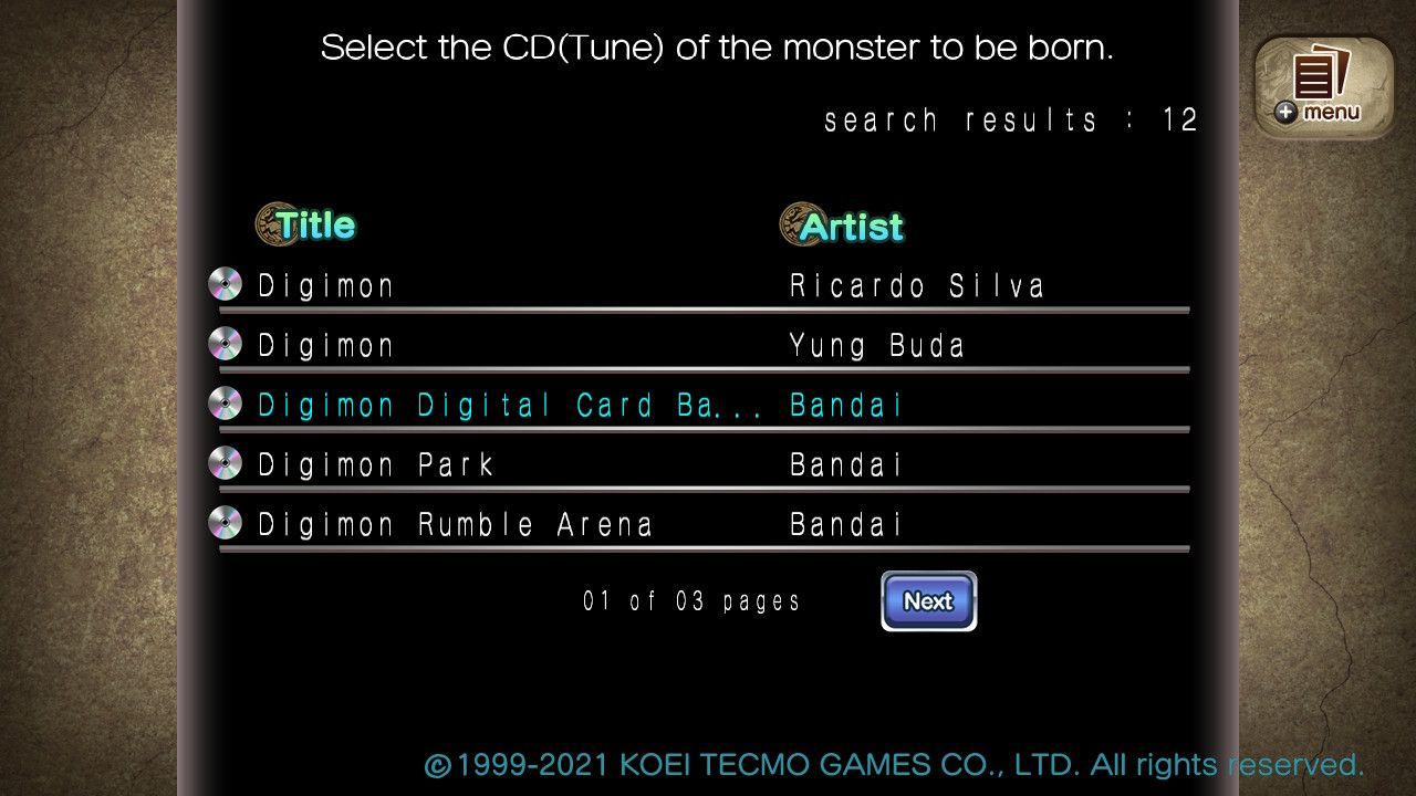 Monster Rancher 1 & 2 DX - Disc Selection