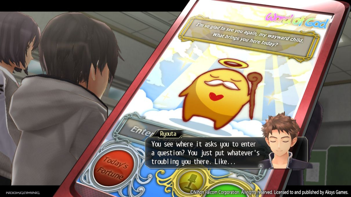 Kou and his friends talking about phone fortune telling apps in Tokyo Xanadu eX+