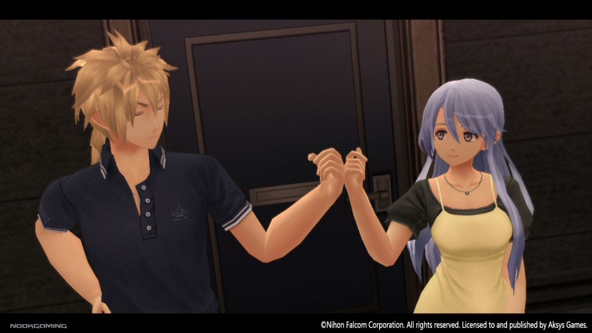 Shio and Mitsuki sharing a sort of fist-bump in Tokyo Xanadu eX+