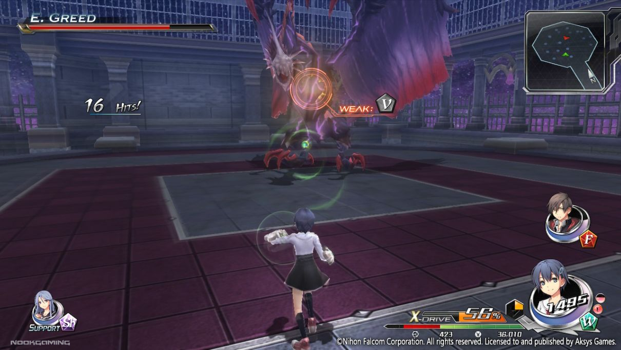Combat sections inside the Eclipse against a Greed in Tokyo Xanadu eX+