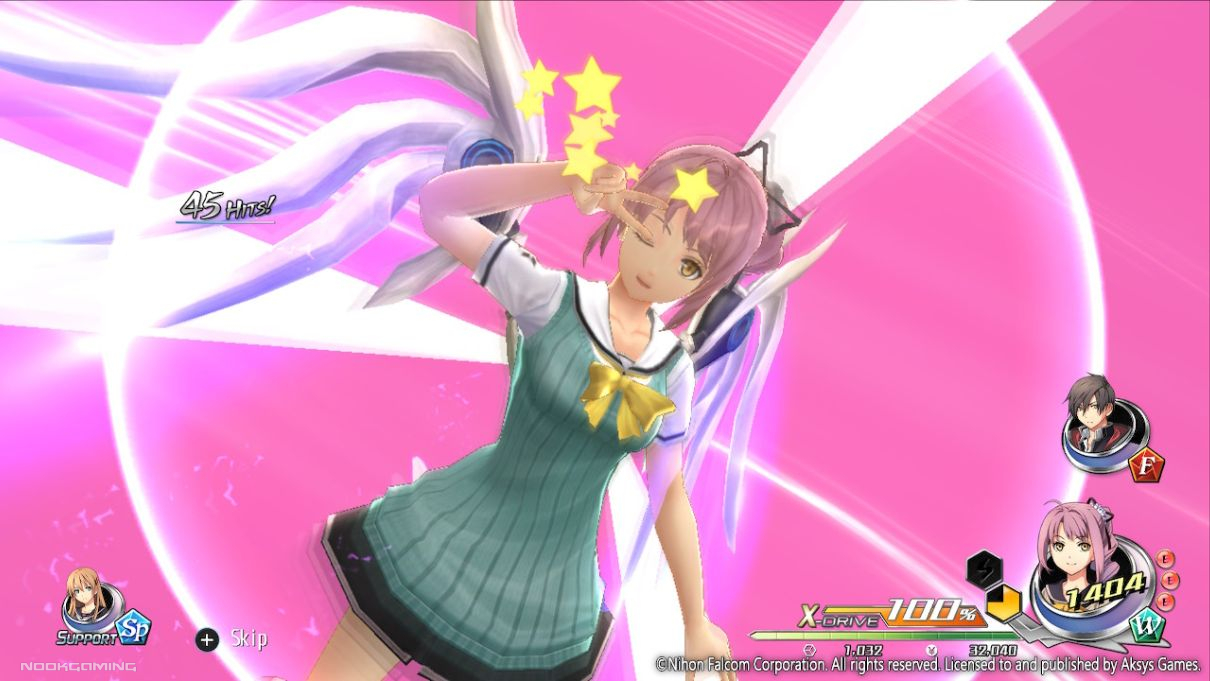 Rion using a special skill and doing a cutesy idol pose in Tokyo Xanadu eX+