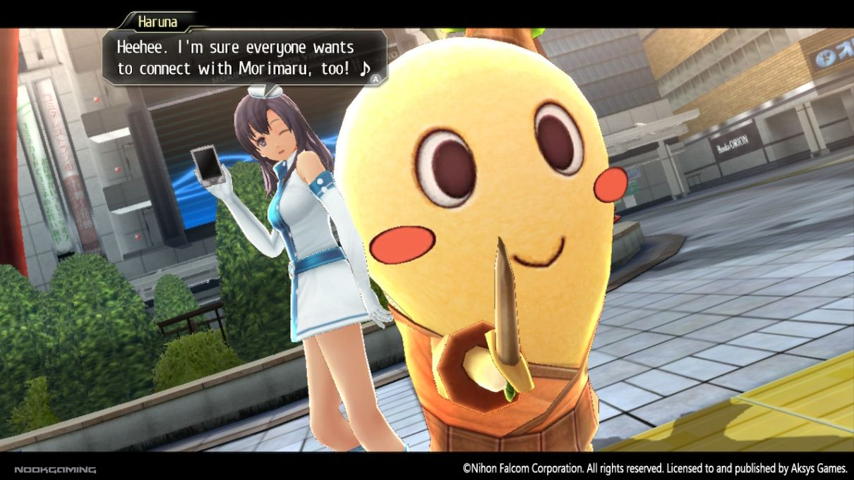 A member of Rion's idol team together with the mascot of Morimiya (Morimaru) in a cutscene