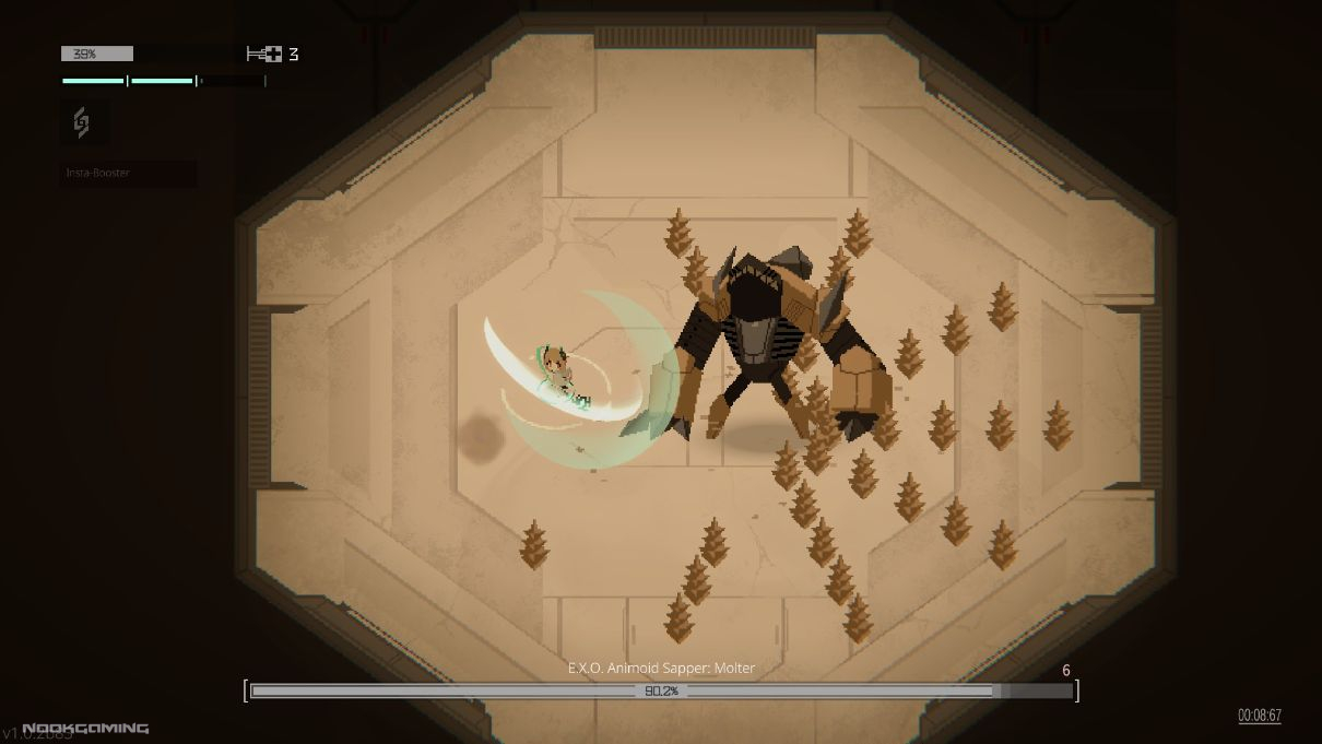 Fighting a rock and sand boss in NanoApostle