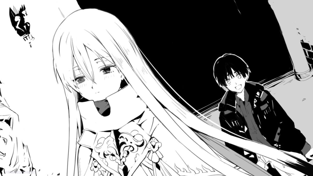 An excited Kanata and a visibly indifferent Lunaère in Disciple of the Lich: or How I Was Cursed by the Gods and Dropped Into the Abyss!