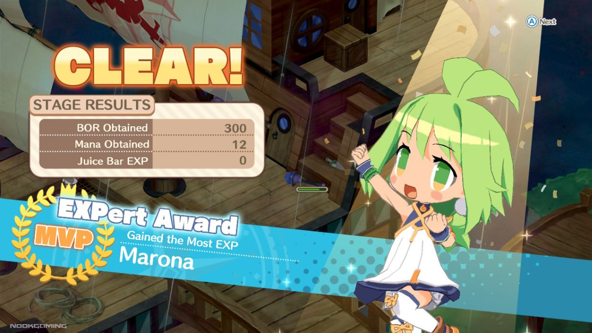 Victory screen of Phantom Brave: The Lost Hero with Marona as map MVP
