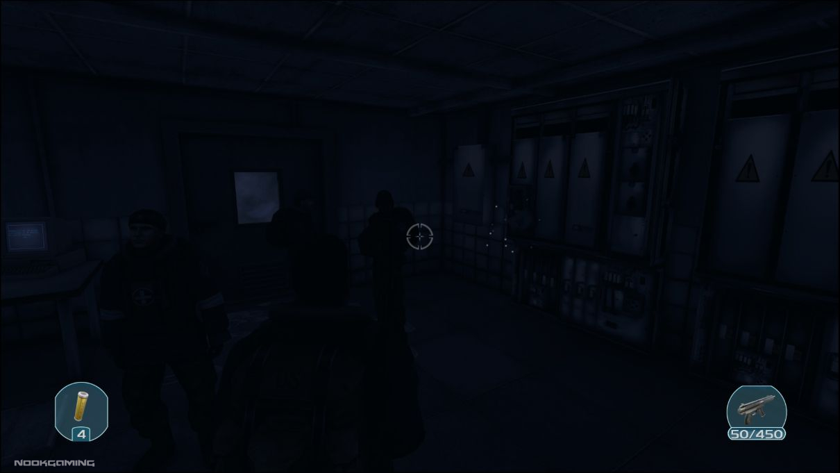 Main squad traversing through the dark in The Thing: Remastered