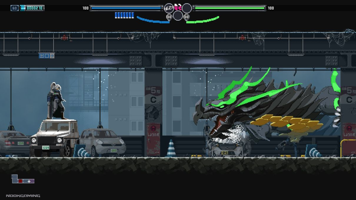 Fighting a boss in Blade Chimera