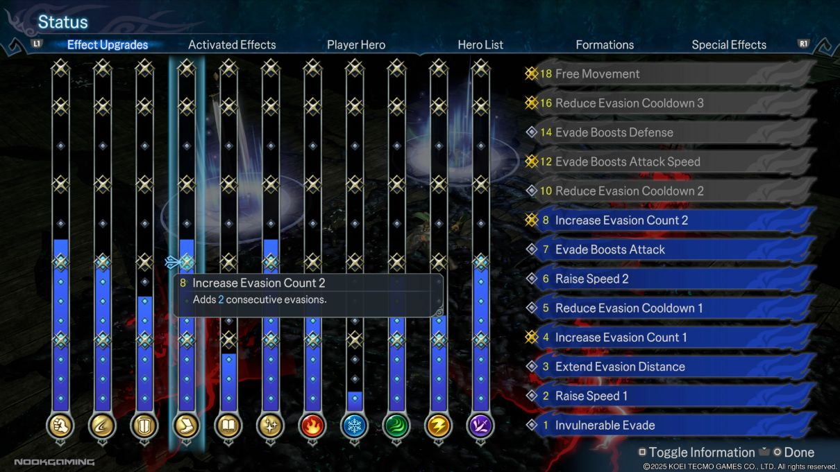 Skill growth in Warriors: Abyss