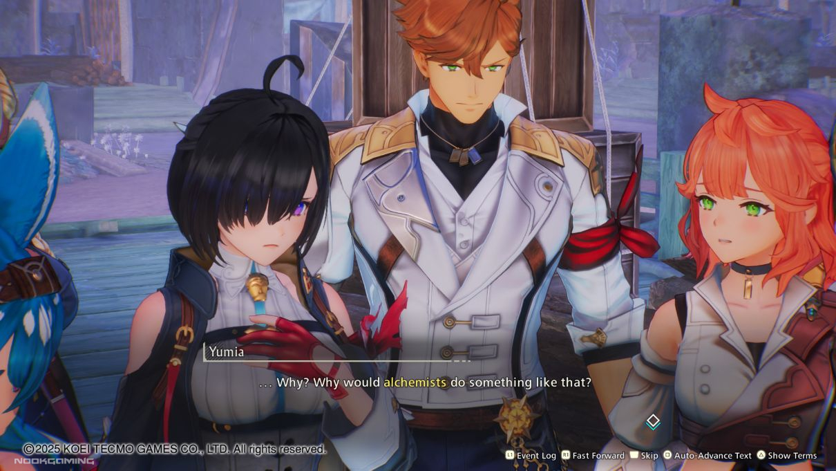 Yumia and co discussing alchemists in Atelier Yumia: The Alchemist of Memories & the Envisioned Land