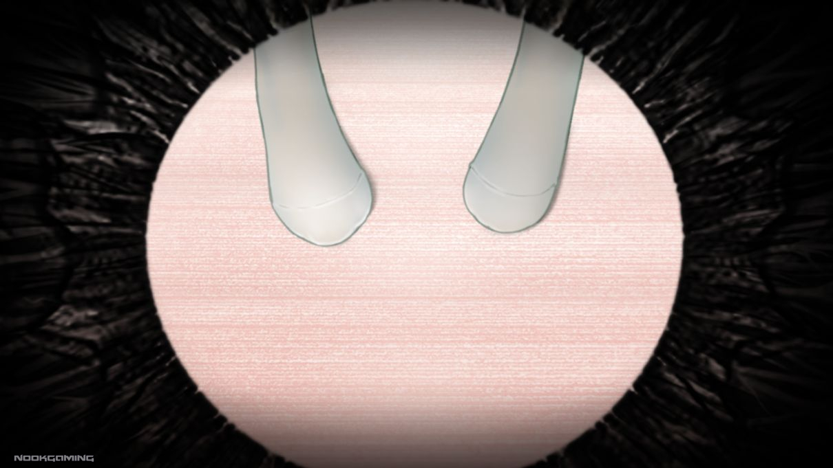 Looking down at one of the heroine's feet in Mojika - Truth Rears Its Ugly Head