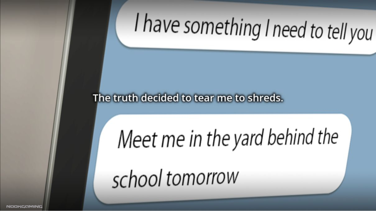 Text Message asking for the protagonist of Mojika to meet in the yard