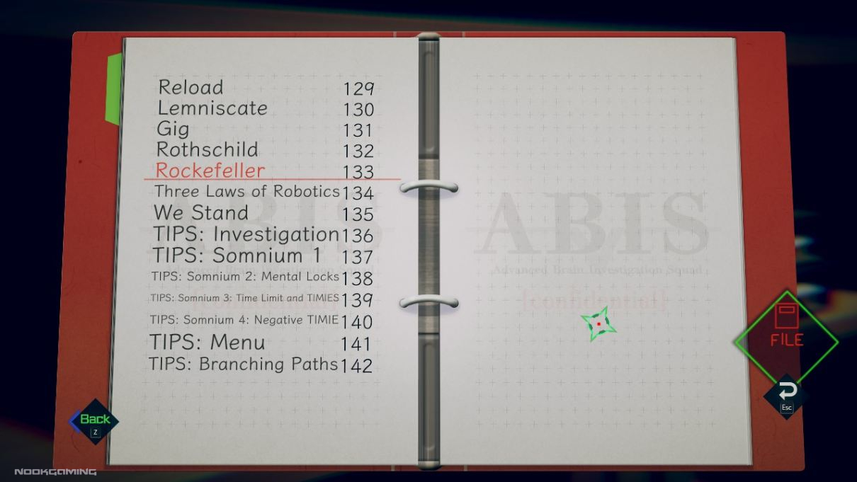 TIPS page in AI The Somnium Files