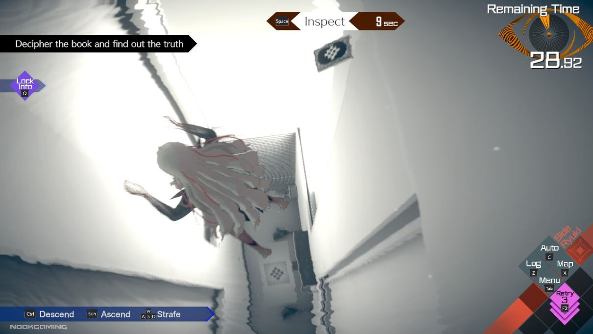 Tama floating in a sideways tilted Somnium
