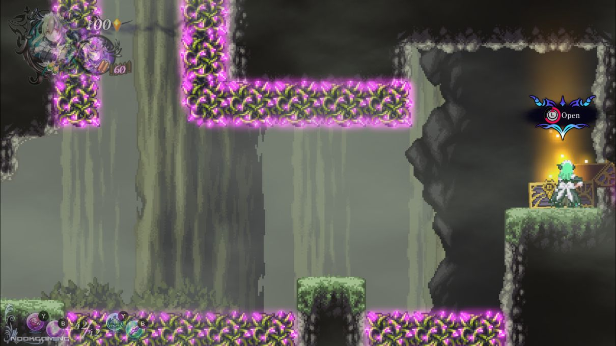 Opening a treasure chest in Gal Guardians: Servants of the Dark