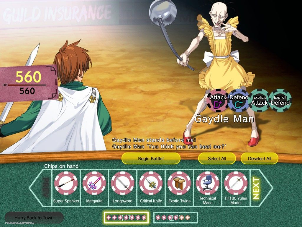 Rance fighting an enemy in a dress