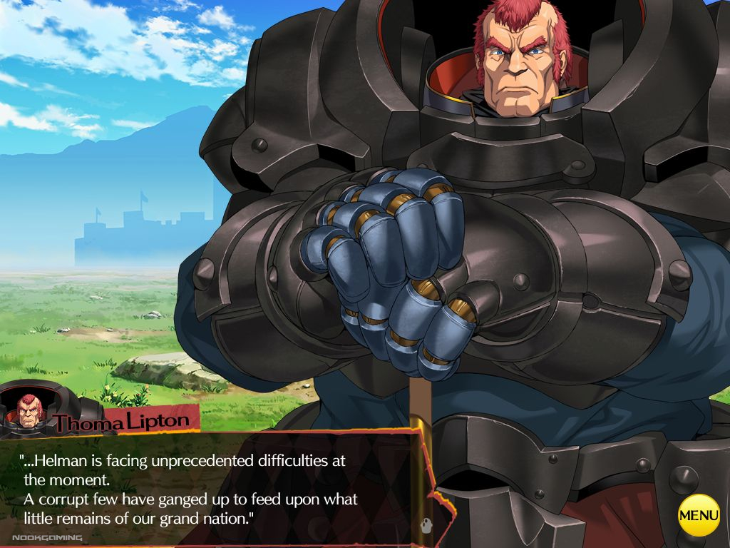 Thoma Lipton (a large armored man) in Rance 03 - The Fall of Leazas