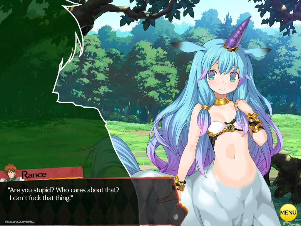 Rance talking to a centaur girl