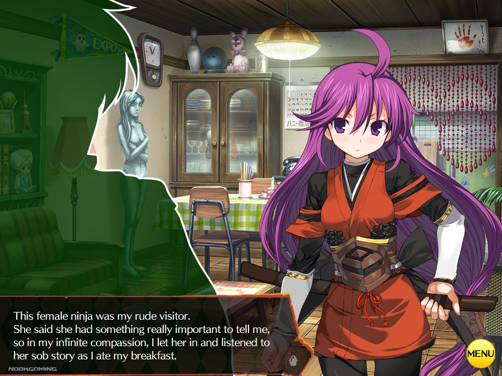 Female ninja visiting Rance, setting the scene for Rance 03 - The Fall of Leazas