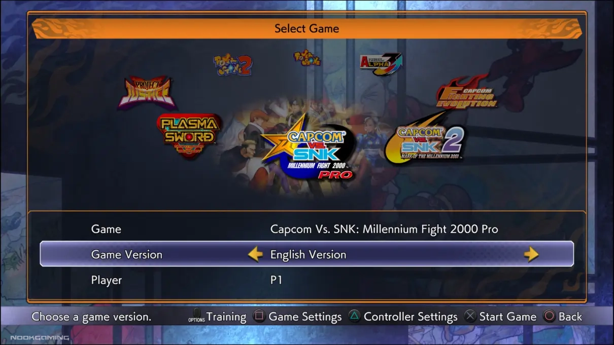 Select version of game screen