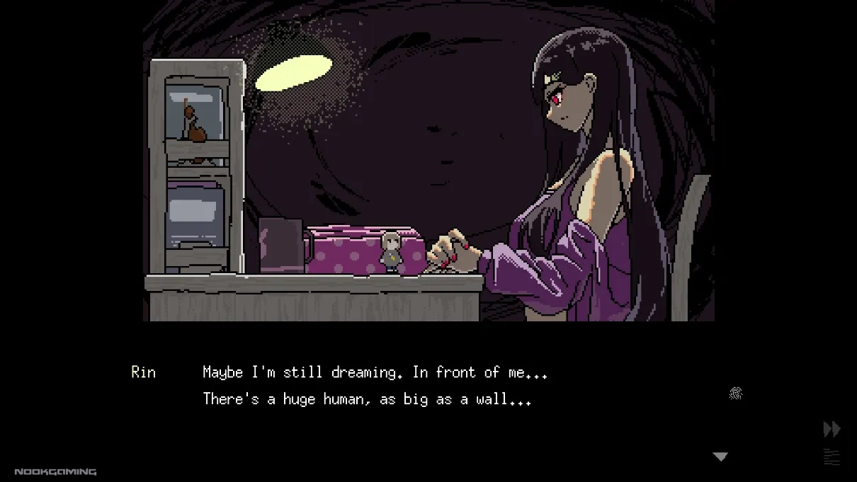 Rin and Saeko at the beginning of Saeko: Giantess Dating Sim