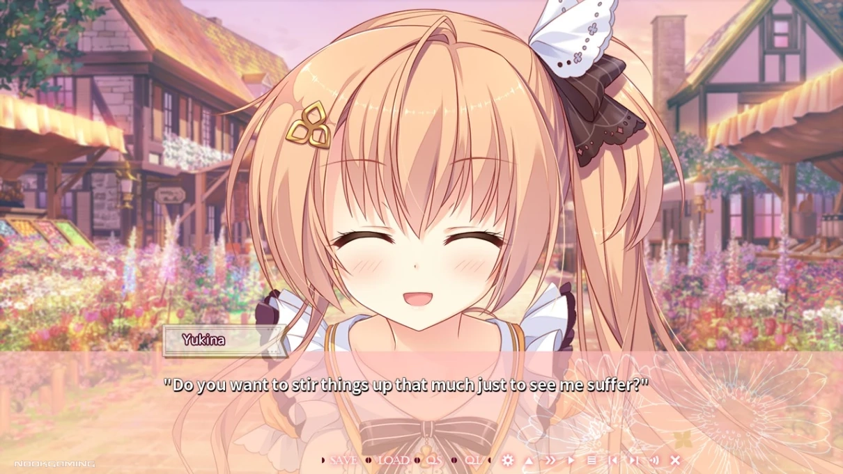 Yukina being eerily sarcastic about suffering in Waning Flowers of a World Eternal - The Rainbow Appears After Flowering Rain