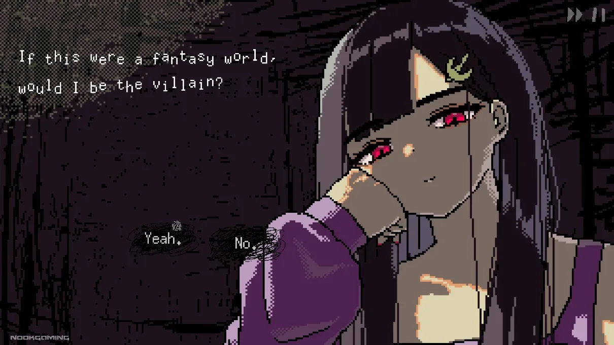 Dating Sim portion in Saeko Giantess Dating Sim where Saeko asks if she is the villain