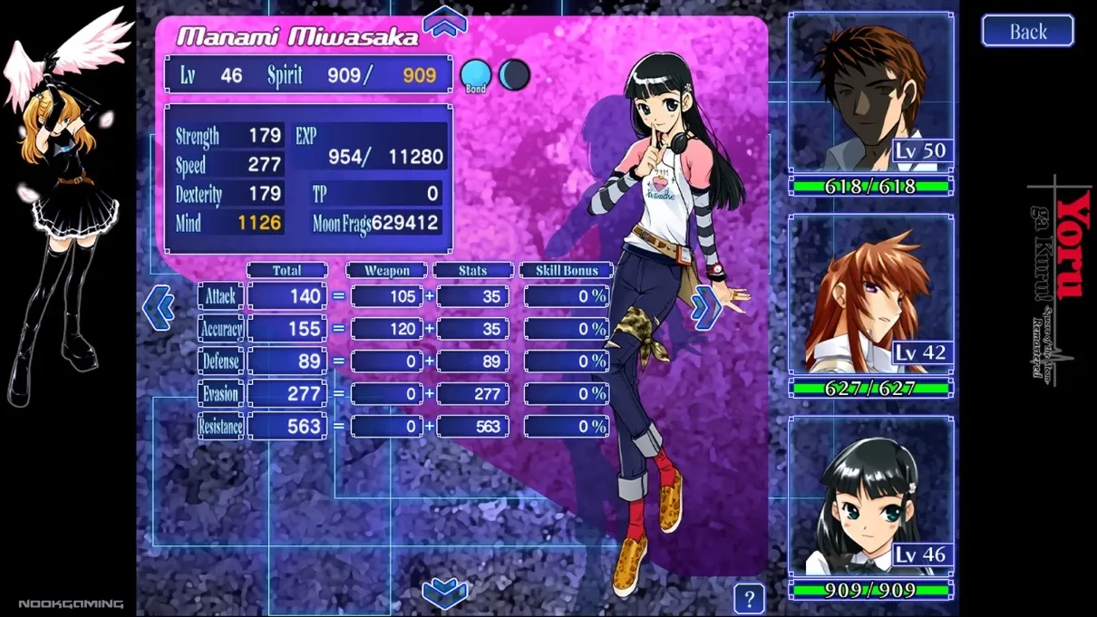 Character parameters (Manami) in Yoru ga Kuru! -Square of the Moon- Remastered