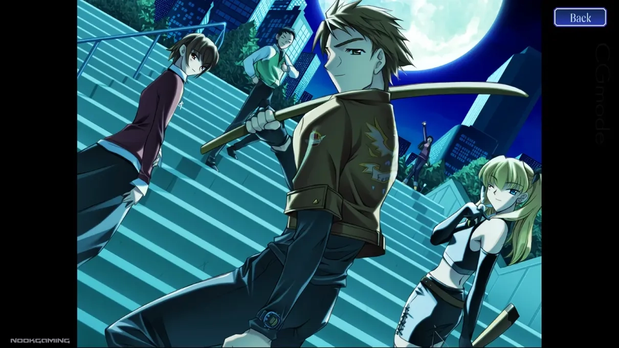 CG with the cast looking at the viewer on a staircase