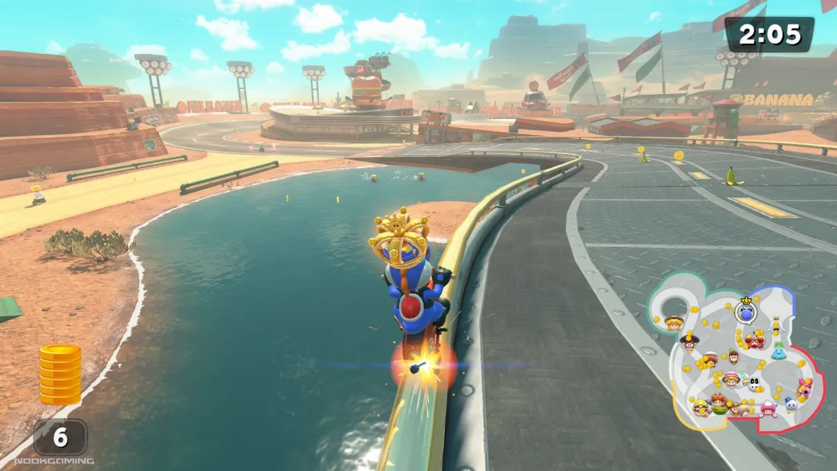 Riding along a rail in Mario Kart World