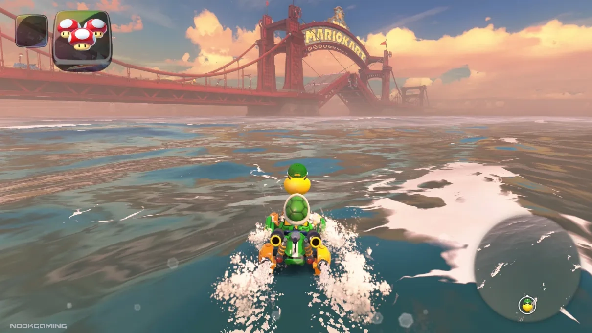 Driving across water in Mario Kart World