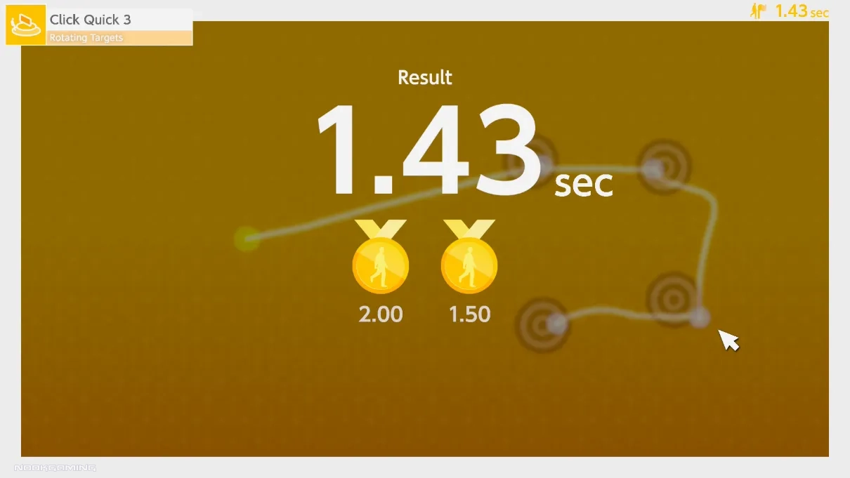 Gold medal time in Quick Click 3 minigame in Nintendo Switch 2 Welcome Tour