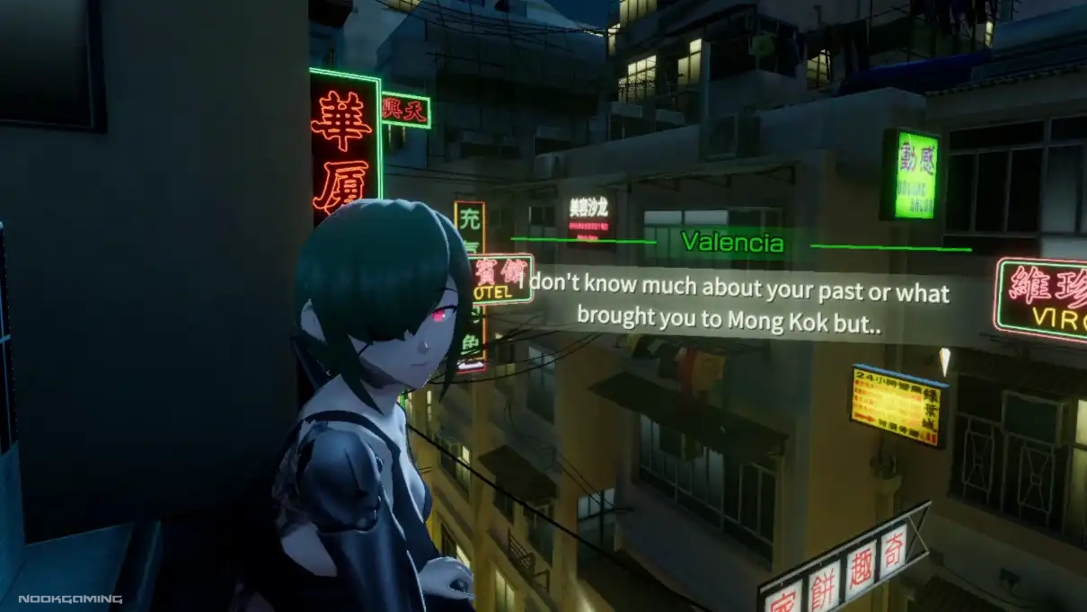 Valencia on the balcony looking out toward the streets in PROJECT MIX: VR Cyberpunk Bartending