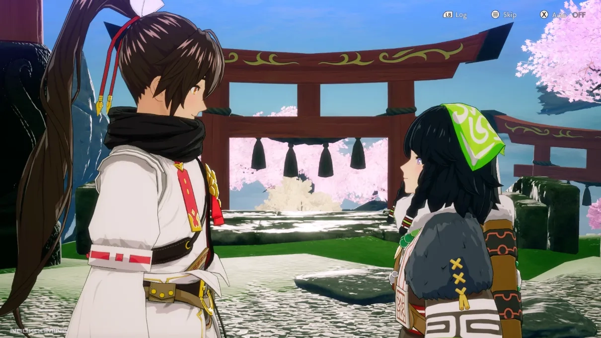 Protagonist in a cutscene by a Torii in Rune Factory: Guardians of Azuma