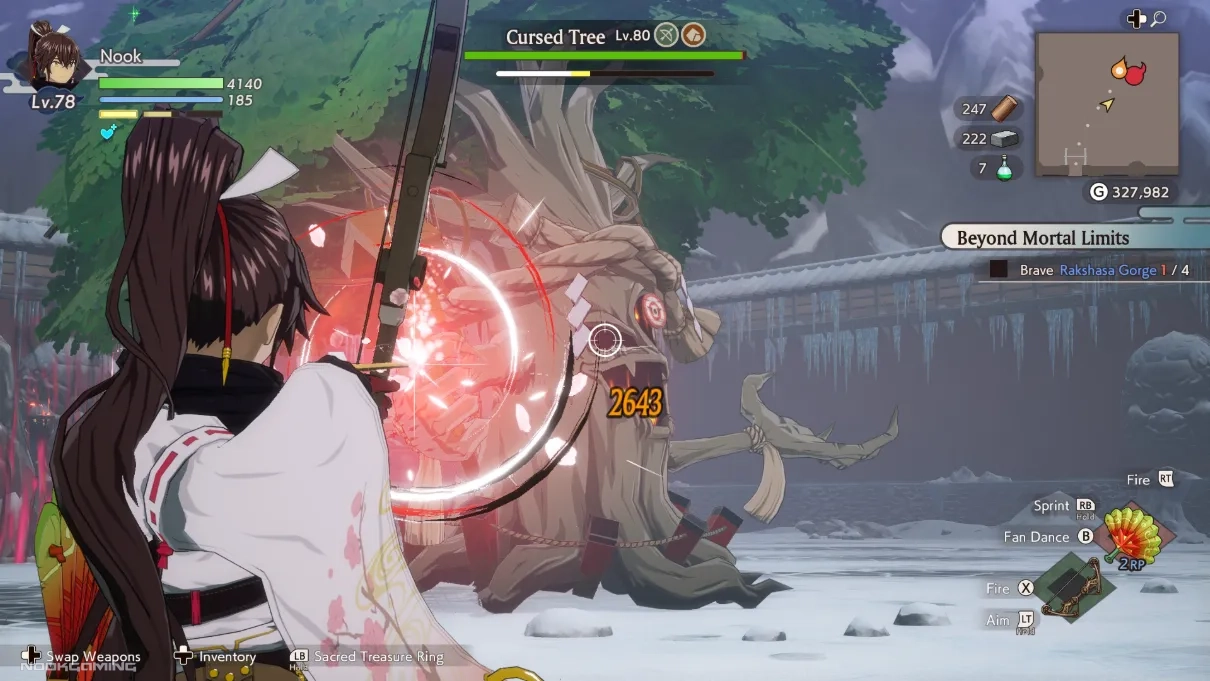Fighting with a bow in Rune Factory: Guardians of Azuma