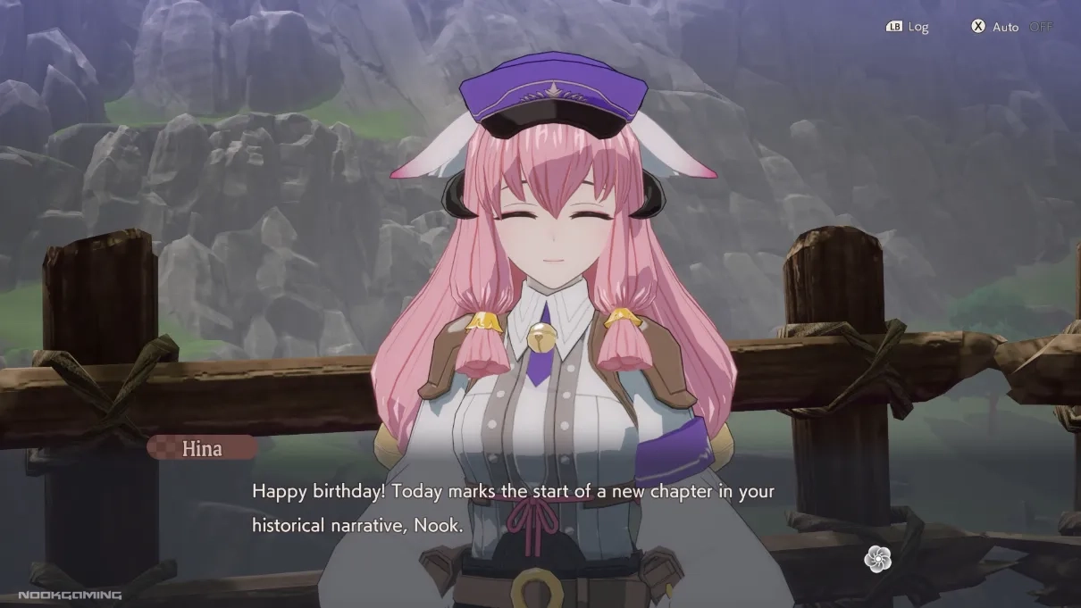 A character (Hina) celebrating the protagonist's Birthday