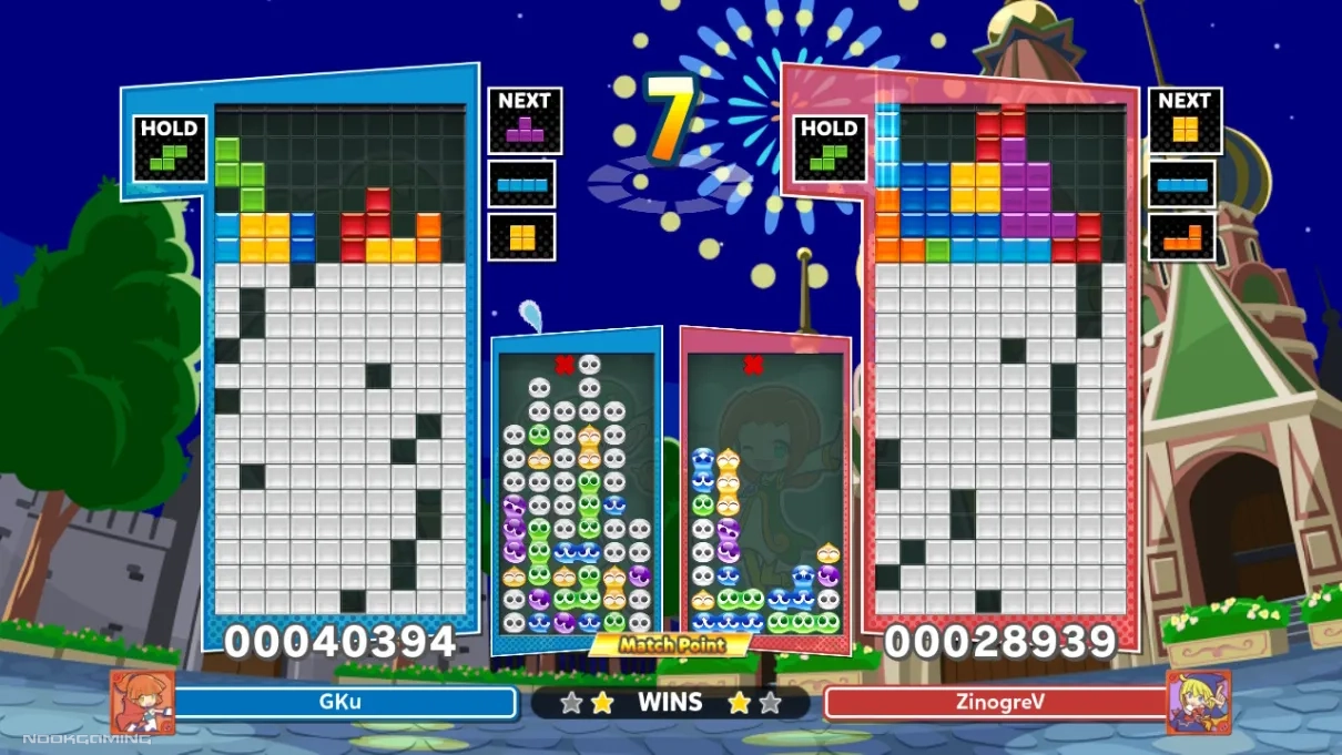 Playing vs Zino in Puyo Puyo Tetris 2