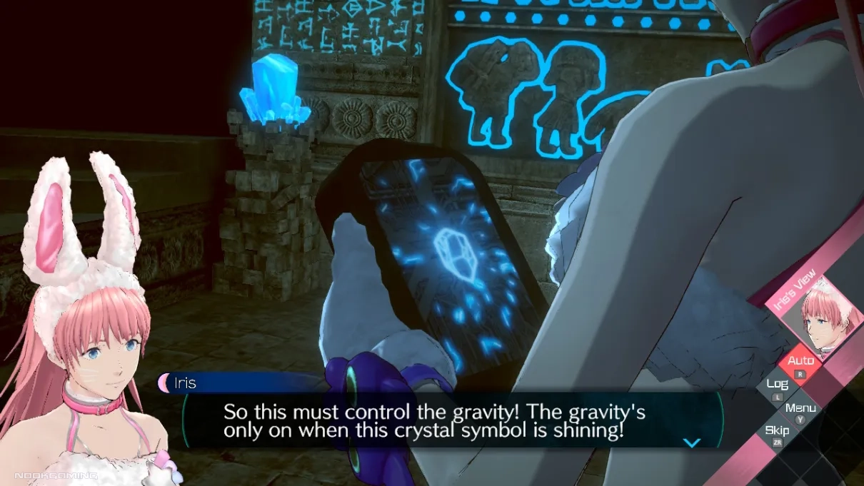 Iris finding a gravity switch for an escape game