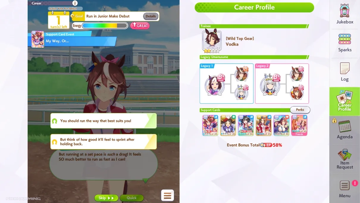 Umamusume: Pretty Derby - Campaign mode visual novel options