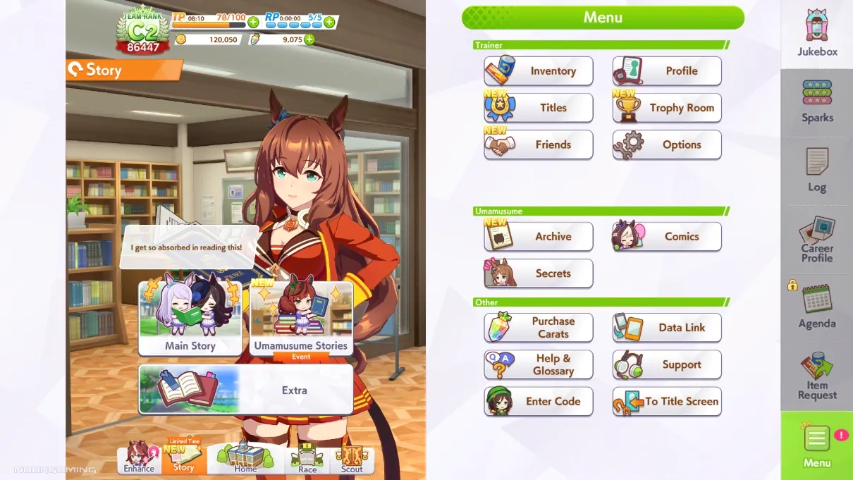 Umamusume: Pretty Derby - Story mode menu