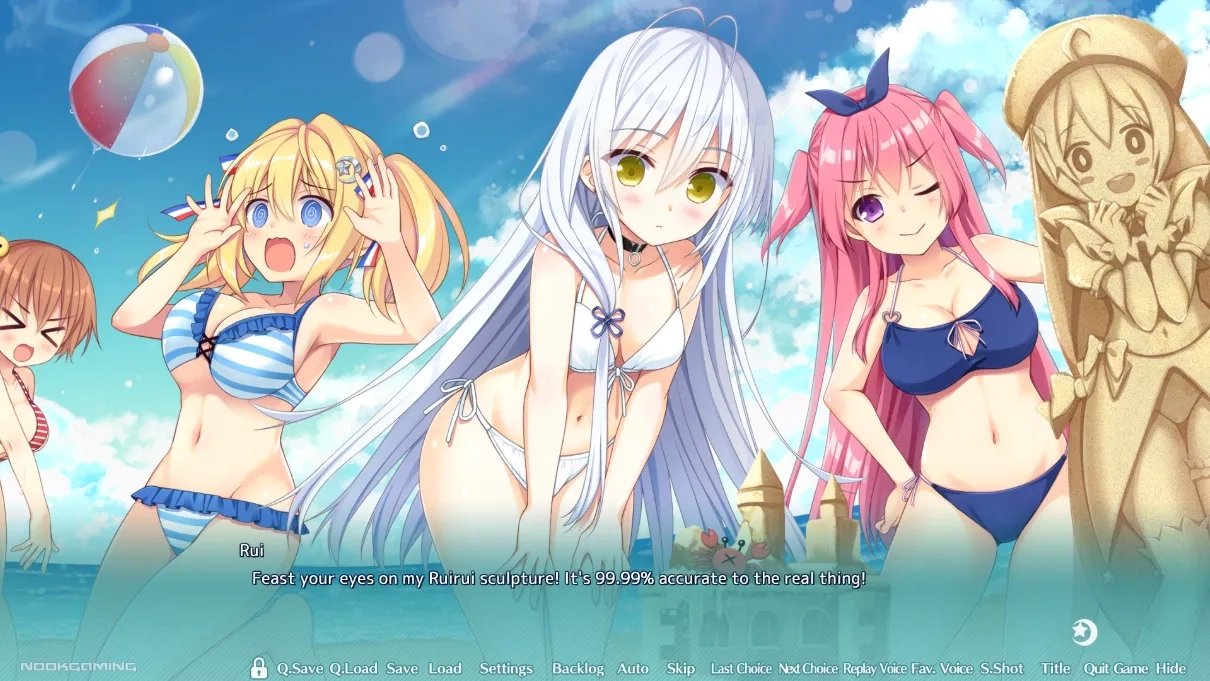 Beach scene with several heroines (side-heroine Layla, Kirame, Miyako, and Rui)