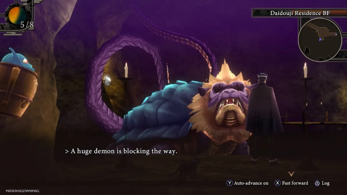 Encountering a large demon in Raidou Remastered: The Mystery of the Soulless Army