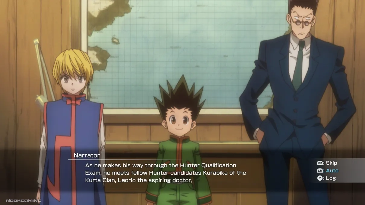 Story mode of Hunter x Hunter: Nen x Impact (Visual Novel style scene)