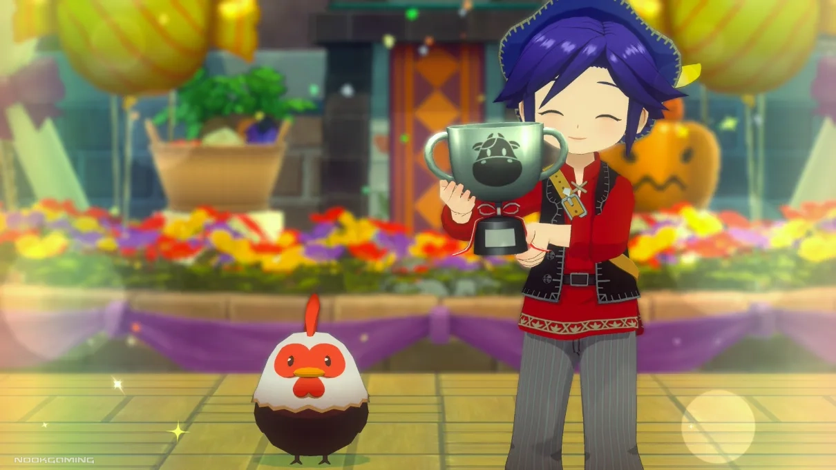 The player character of Story of Seasons: Grand Bazaar winning a trophy