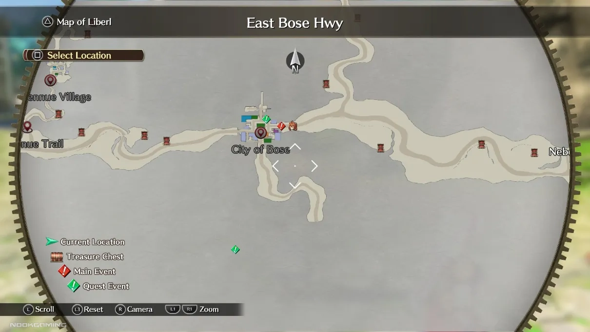Map with sidequest indicators in Trails in the Sky 1st Chapter