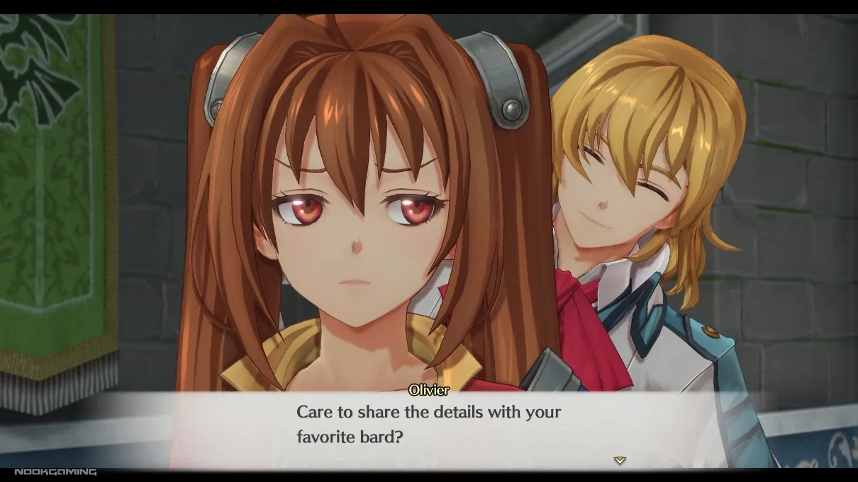 Cutscene in Trails in the Sky 1st Chapter of Estelle staring behind her at Olivier