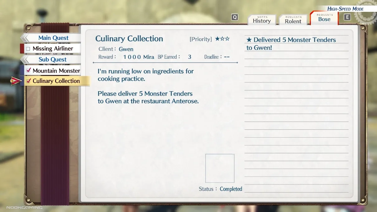 Quests Tab in Trails in the Sky 1st Chapter