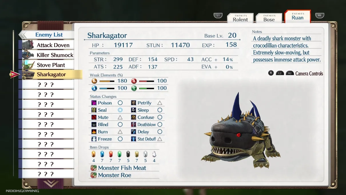 The Enemy List Tab in Trails in the Sky 1st Chapter