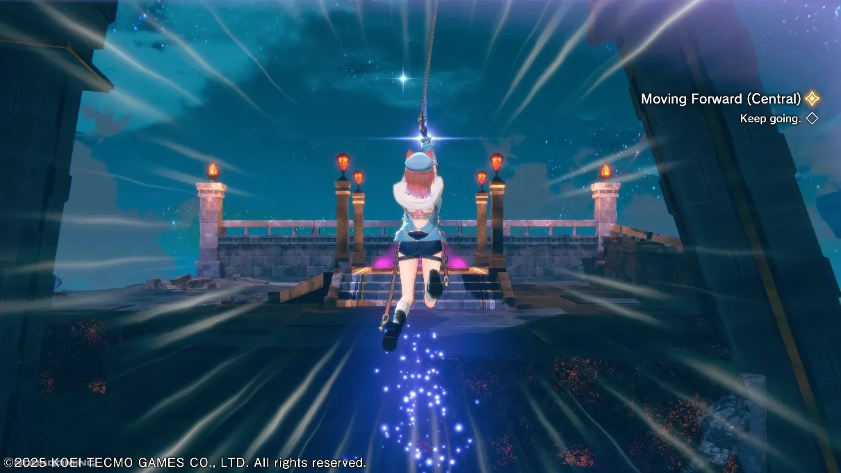 Rias Swinging on a Wire in Atelier Resleriana: The Red Alchemist and the White Guardian