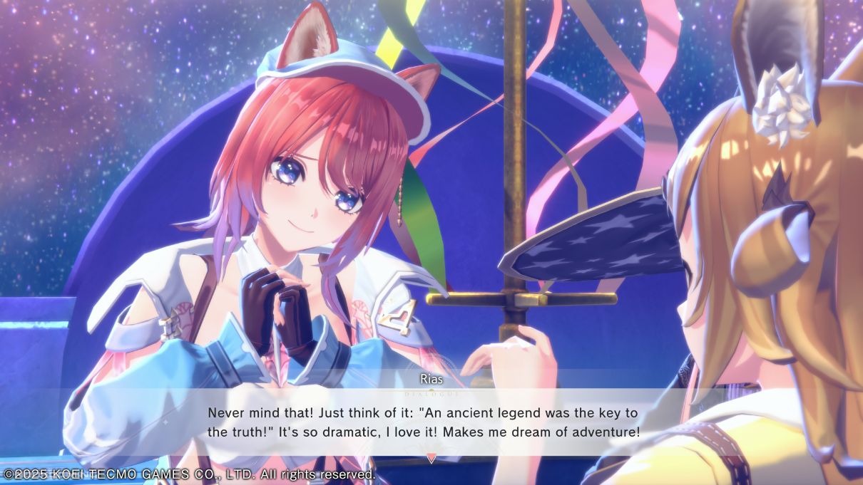 Rias joyfully talking of adventure in Atelier Resleriana: The Red Alchemist & the White Guardian