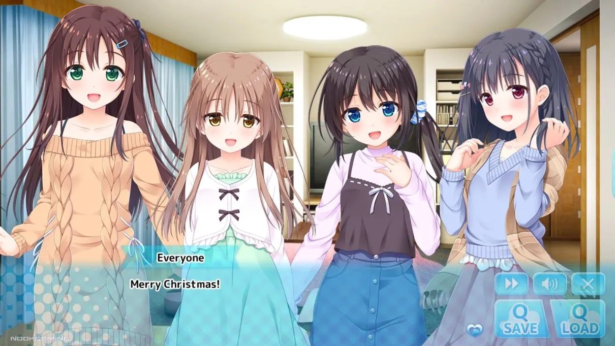 The main cast of Hold Me Tight All Night, Onii-chan! cheering "Merry Christmas!"